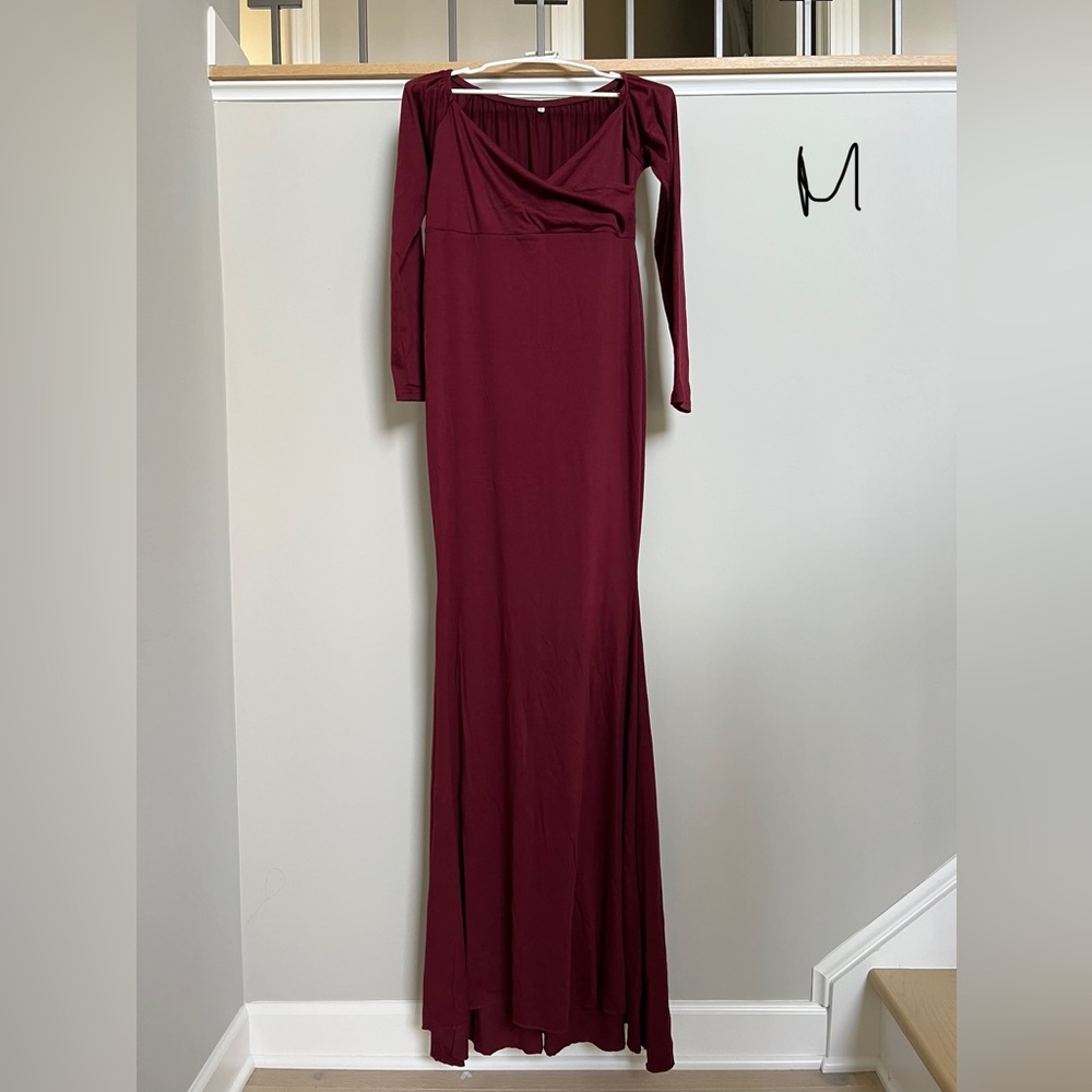 Medium red maternity dress stretchy photoshoot party